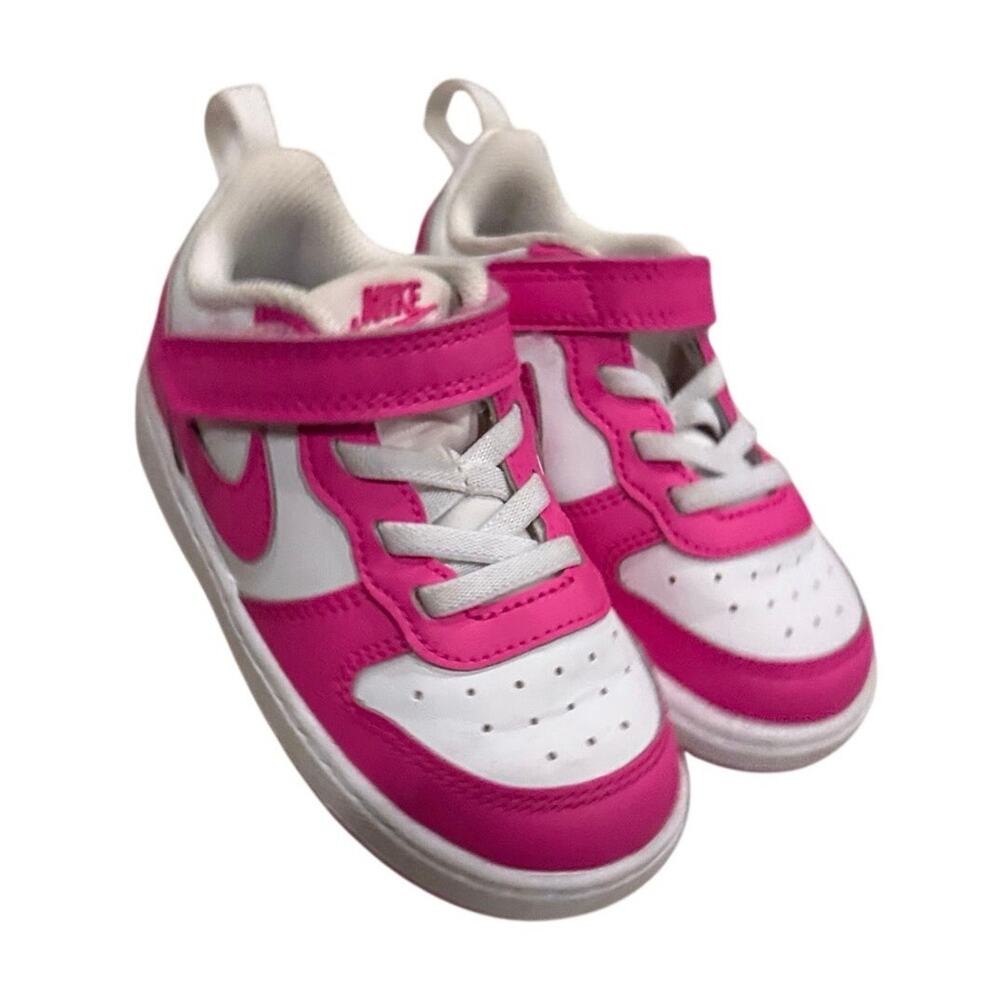 Nike Court Borough Low Recraft Toddler Girls’ 8C Pink White Strap Sneakers Shoes
